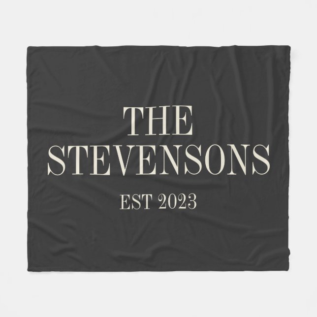 Couverture Polaire Famille Classique Design Nom Est Date Noir (Devant (Horizontal))
