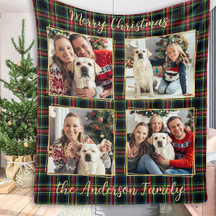 Couverture Polaire Famille de Noël Custom 4 Photos Vacances Plaid
