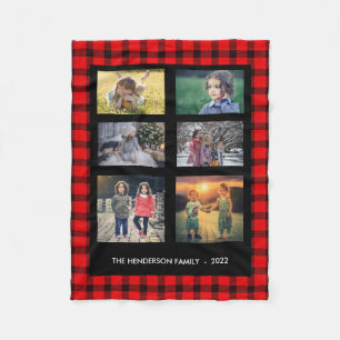 Couverture Polaire Famille de plaid noir rouge monogramme photo colla
