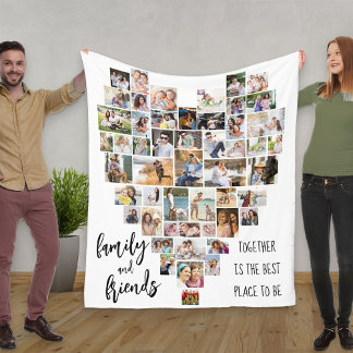 Couverture Polaire Famille et amis Coeur en forme 51 Photo Collage