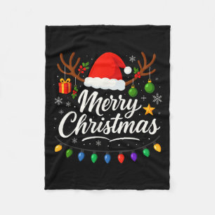 Couverture Polaire Famille Joyeux Noël Rouge Père Noël Chapeau Reinde