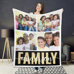 Couverture Polaire Famille Monogramme 4 Photo Collage