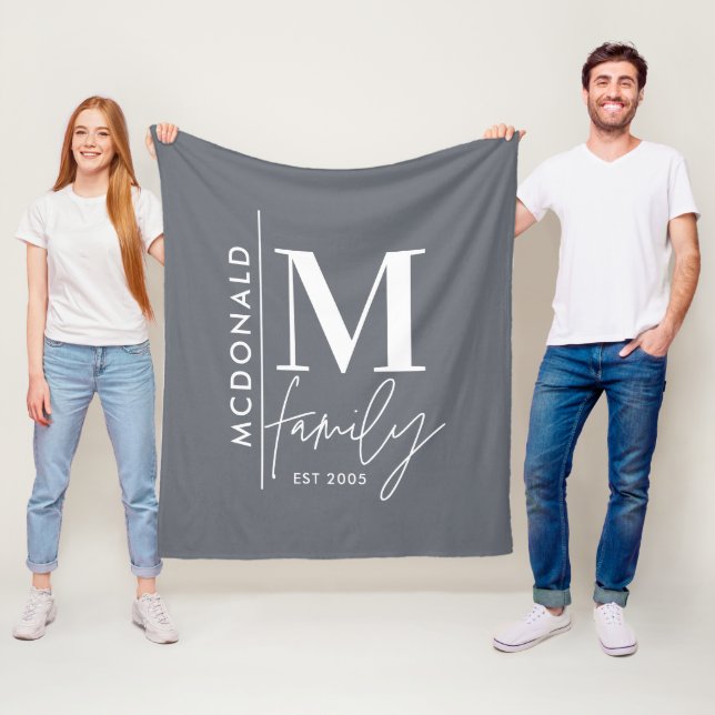 Couverture Polaire Famille monogramme moderne marine gris élégant ass (En situation)
