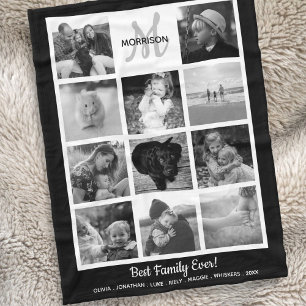 Couverture Polaire Famille Monogramme Photo Collage 11 Black White Ph