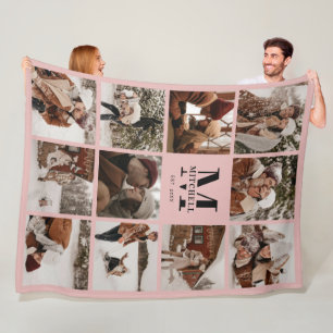 Couverture Polaire Famille rose vierge Collage photo MonogrammeKeepsa
