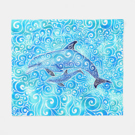 Couverture Polaire Famille tourbillonnant de dauphins