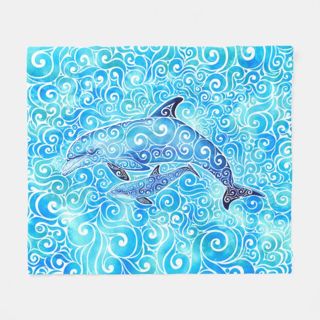 Couverture Polaire Famille tourbillonnant de dauphins (Devant (Horizontal))