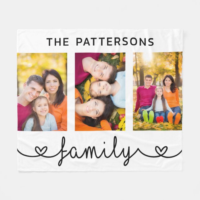 Couverture Polaire Family 3 Photo Template Personalized Script (Devant (Horizontal))