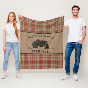 Couverture Polaire Family Farmhouse Rustique Tracteur Red Plaid Burla