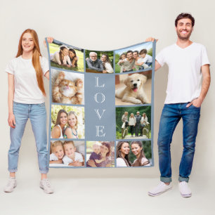 Couverture Polaire Family Love Photo Collage Dusty Blue