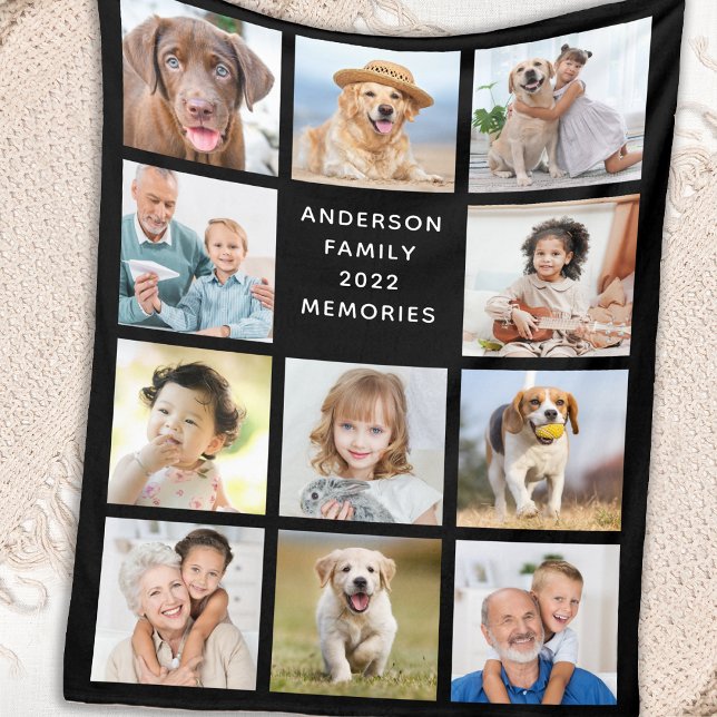 Couverture Polaire Family Personalized 11 Photo Collage Modern Black (Créateur téléchargé)