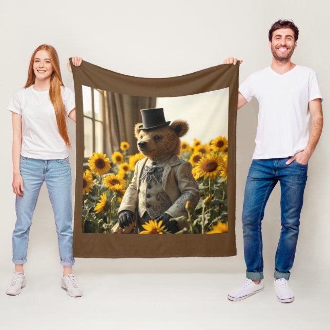 Couverture Polaire Fancy Teddy bear in the sunflowers (En situation)