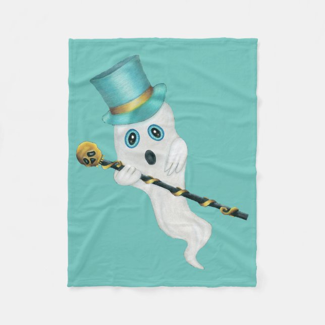 Couverture Polaire Fantôme blanc dans le chapeau supérieur avec canne (Devant)