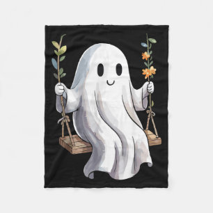 Couverture Polaire Fantôme d'Halloween sur balançoire Fleurs d'automn