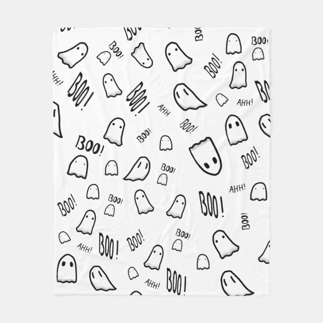 Couverture Polaire Fantômes mignons noir et blanc (Devant)