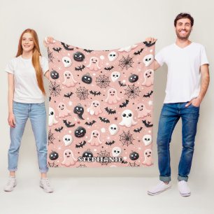 Couverture Polaire Fantômes roses et Halloween Motif sans couture