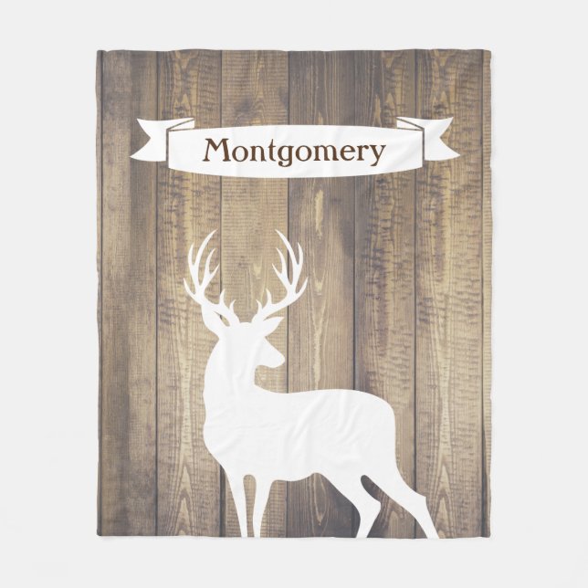Couverture Polaire Farmhouse Rustic White Deer Ribbon Nom de famille (Devant)