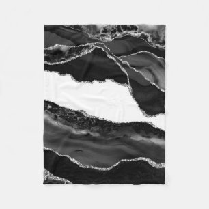 Couverture Polaire Fausse Agate Marbrée Noir Blanc Pierre Moderne Ten