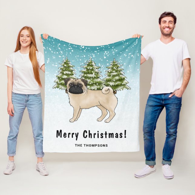 Couverture Polaire Fawn Carlin joli dessin Chien Snowy Forêt d'hiver (En situation)