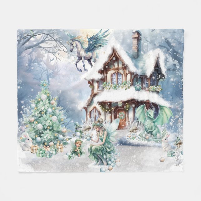 Couverture Polaire Fée de Noël magique et capricieuse (Devant (Horizontal))