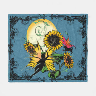 Couverture Polaire Fée de tournesol et chat cosmique