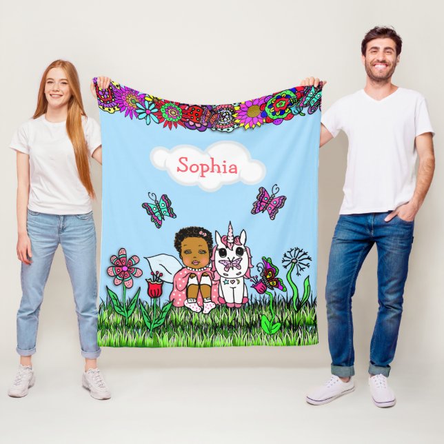 Couverture Polaire Fée personnalisée, Fleurs et Papillons Fille (En situation)