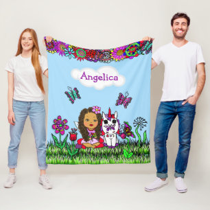 Couverture Polaire Fée personnalisée, Fleurs et Papillons Fille