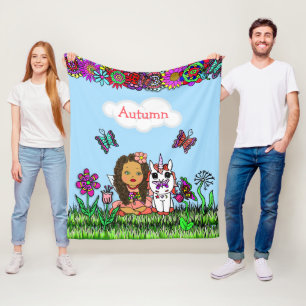 Couverture Polaire Fée personnalisée, Fleurs et Papillons Fille