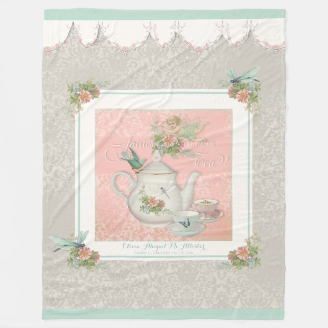 Couverture Polaire Fée Teapot Dragonfly Crib Nom du bébé Personnalisé (Devant)