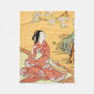 Couverture Polaire Femme Assis Sous Les Fleurs De Cerisiers