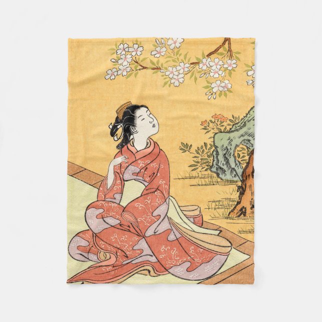 Couverture Polaire Femme Assis Sous Les Fleurs De Cerisiers (Devant)