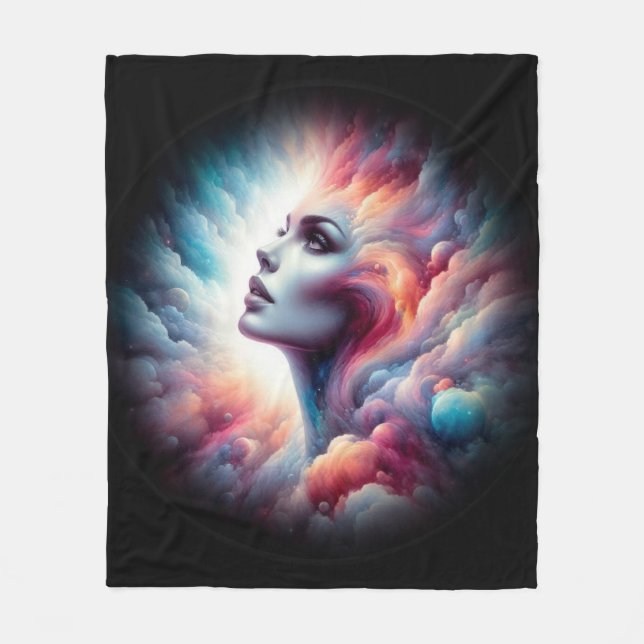 Couverture Polaire Femme aux cheveux cosmiques Aura (Devant)