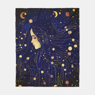 Couverture Polaire Femme céleste déesse Lune étoiles Ciel