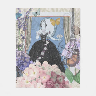 Couverture Polaire Femme élégante bleue robe florale fantaisie 
