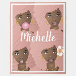 Couverture Polaire Femme noire avec Afro rose, Votre nom