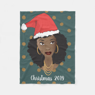 Couverture Polaire Femme noire, chapeau de Noël, Pointe de Polka Turq
