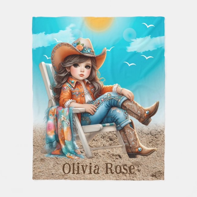 Couverture Polaire Femme sur la plage Fille Anniversaire cadeau (Devant)