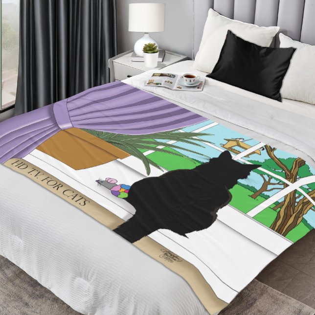 Couverture Polaire Fenêtre Chat noir regardant dehors (Créateur téléchargé)