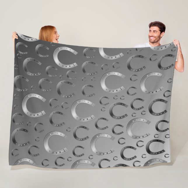 Couverture Polaire fer à cheval, argent, motif gris, chance, motif, g (En situation)