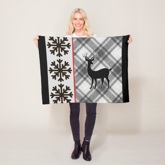 Couverture Polaire Ferme Bison noir blanc Plaid Deer Snowflake (En situation)