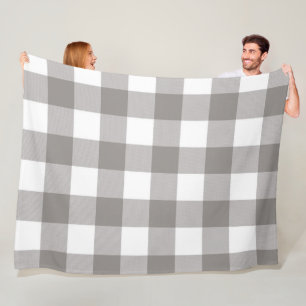 Couverture Polaire Ferme Rustique Gris & Blanc Buffalo Plaid Carré