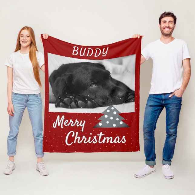 Couverture Polaire Festif Chien rouge animal de compagnie photo sapin (En situation)