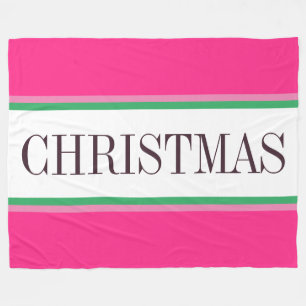 Couverture Polaire Festin rose vif vert blanc NOËL rayures