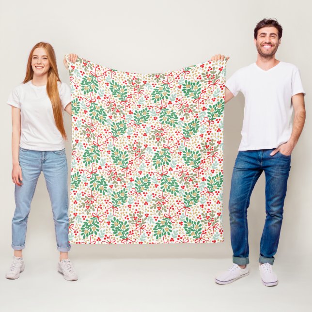 Couverture Polaire Festive Branches Holly Et Berries (En situation)