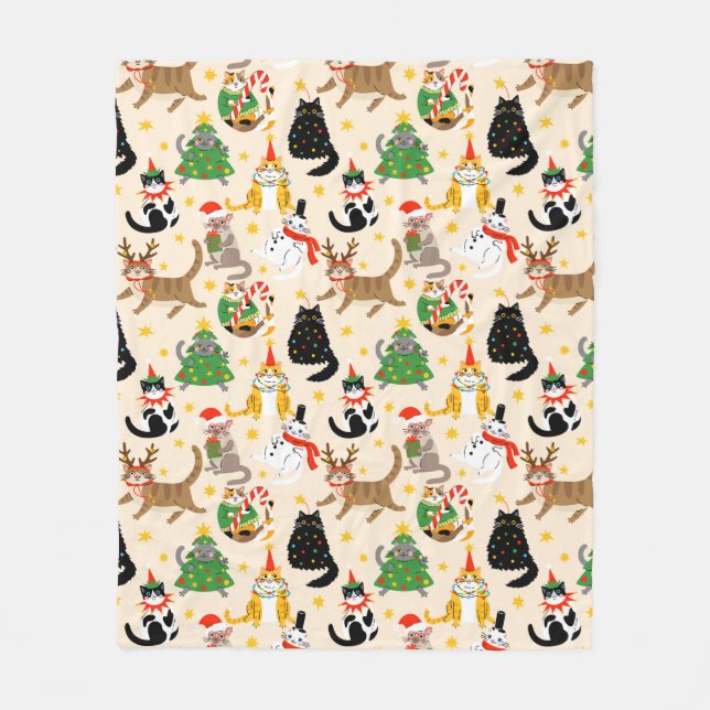 Couverture Polaire Festive Chats Motif de Noël (Devant)