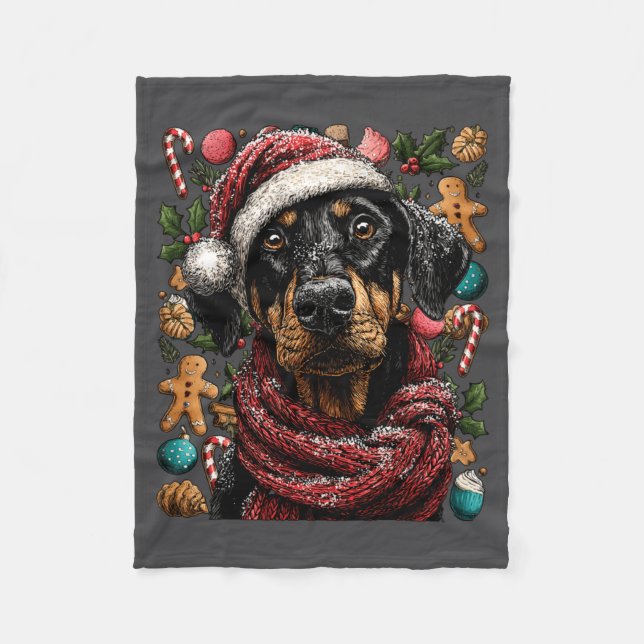 Couverture Polaire Festive Doberman With Santa Hat Snowy Winter Chris (Devant)