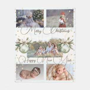 Couverture Polaire Festive Gold Family Collage Photos Noël