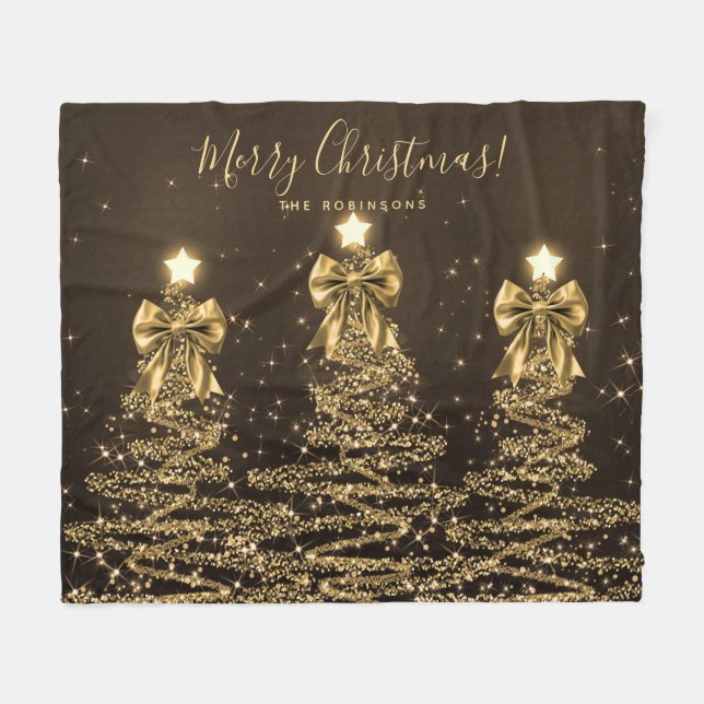 Couverture Polaire Festive Holiday Gold Christmas Trees w/ Bows (Devant (Horizontal))