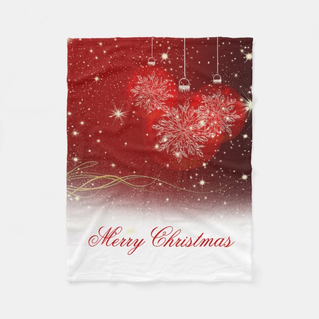 Couverture Polaire Festive "Joyeux Noël" flocons de neige ornements (Devant)