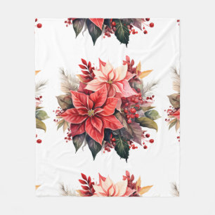 Couverture Polaire Festive Rouge Poinsettia Fleurs de Noël